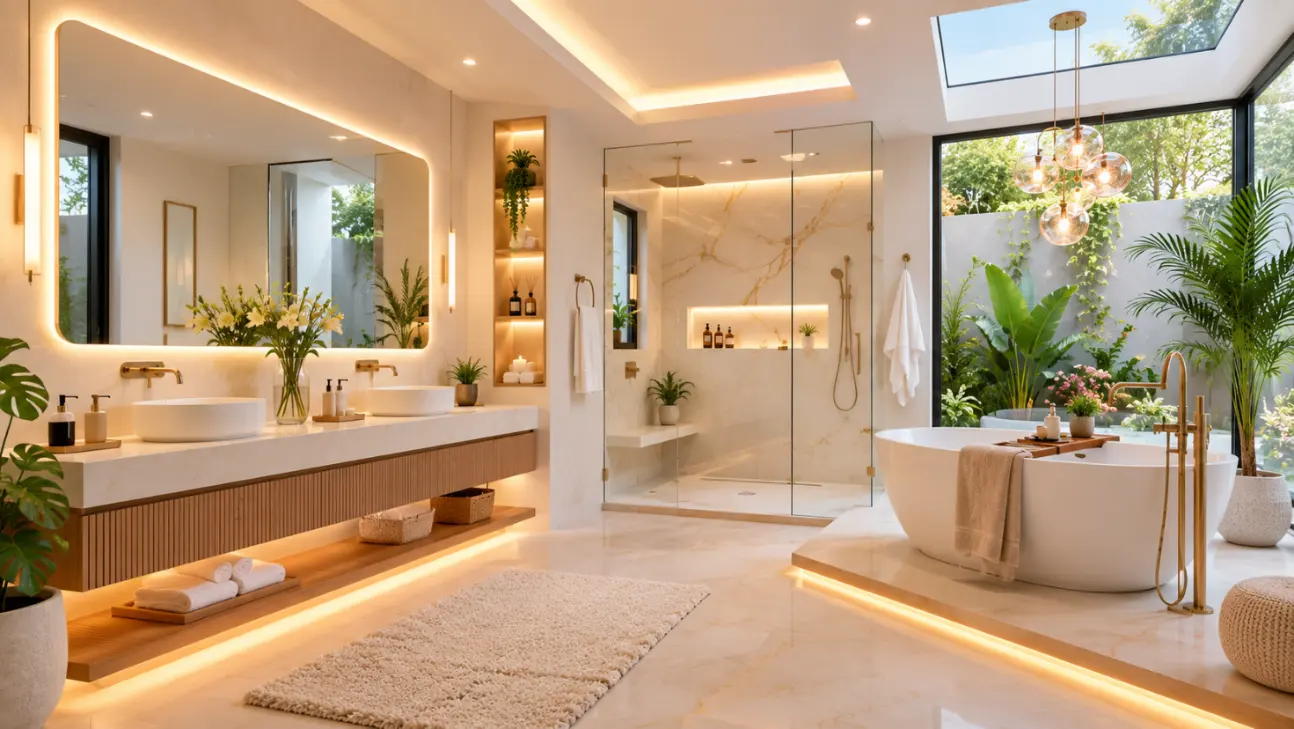 Bathroom shower tile ideas with marble-look tiles