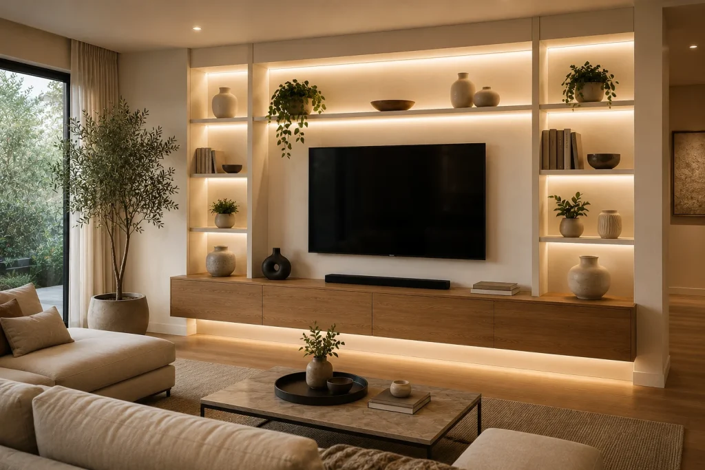  TV with Built-In Shelving